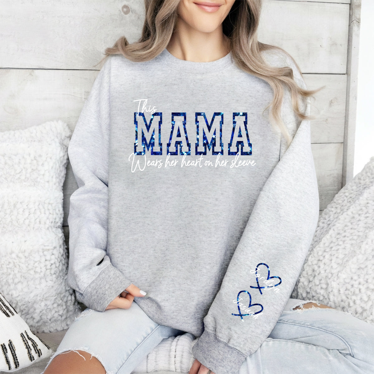 Wear Your Heart on Your Sleeve – Personalized Glitter Mama Sweatshirt with Kids’ Names | for Mom Mother's Day Gift