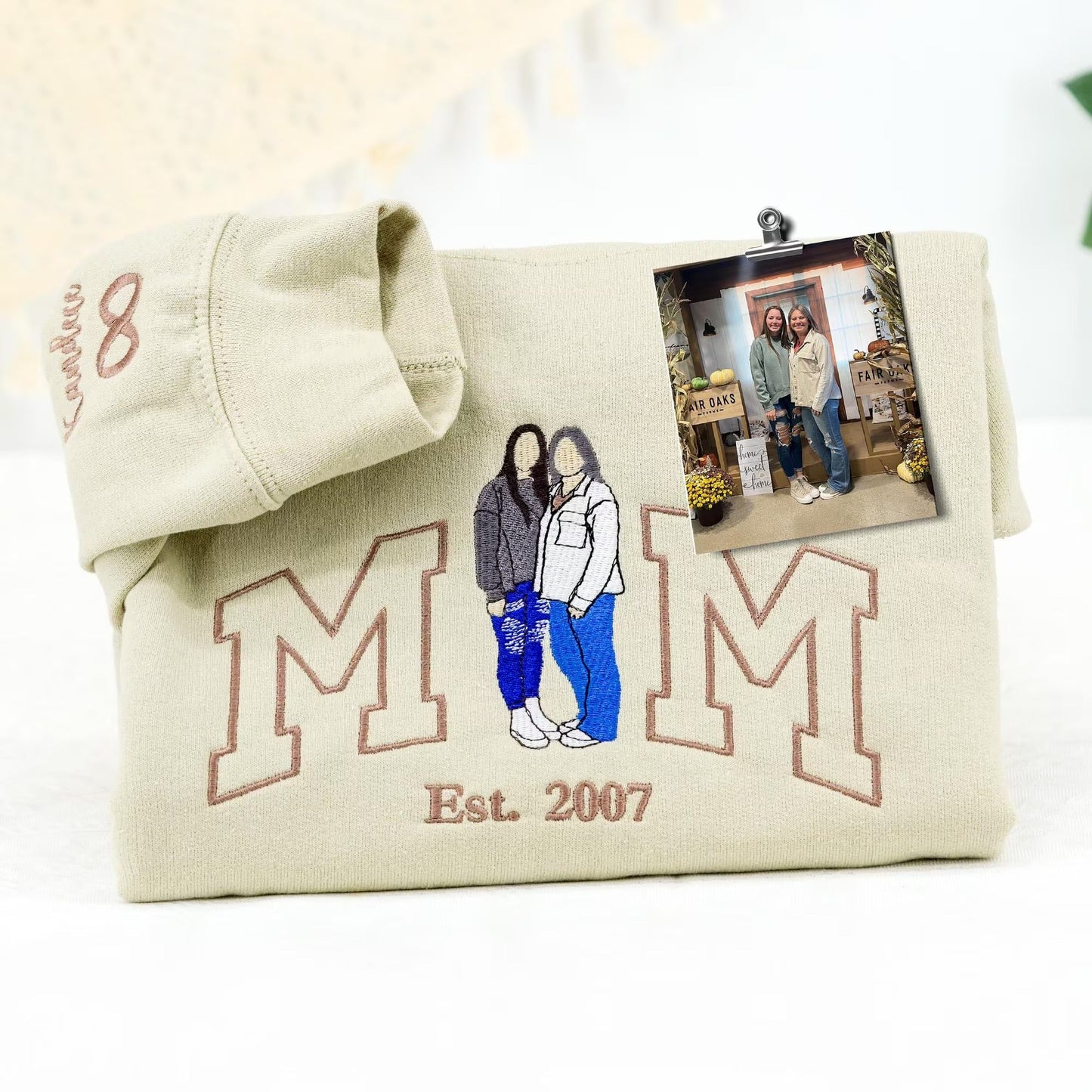 Custom Embroidered Photo Mom and Kids Family Portrait Sweatshirt | Mother's Day Gifts