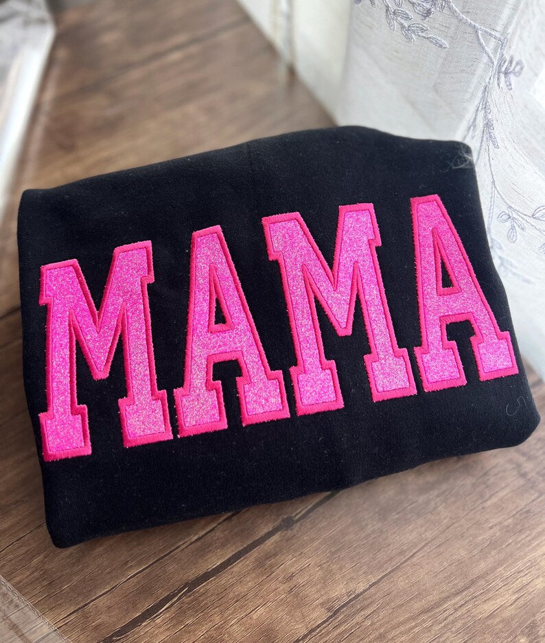 Custom Trendy and Cute Mama Embroidered Glitter Side Bow Sweatshirt | Mother's Day Gift