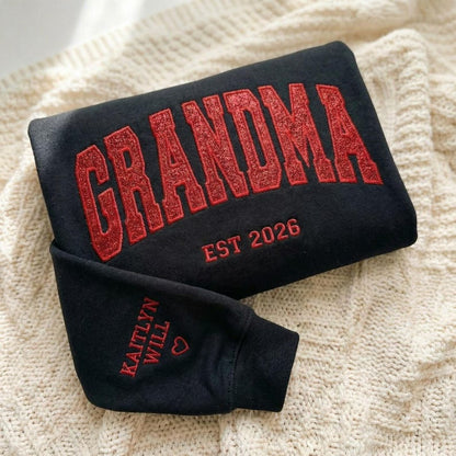 Custom Arched Glitter Embroidered Grandma Sweatshirt | Mother's Day Gifts