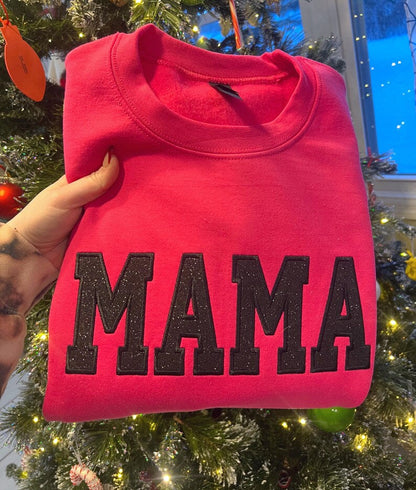 Custom Trendy and Cute Mama Embroidered Glitter Side Bow Sweatshirt | Mother's Day Gift