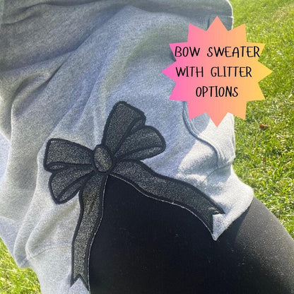 Custom Trendy and Cute Mama Embroidered Glitter Side Bow Sweatshirt | Mother's Day Gift
