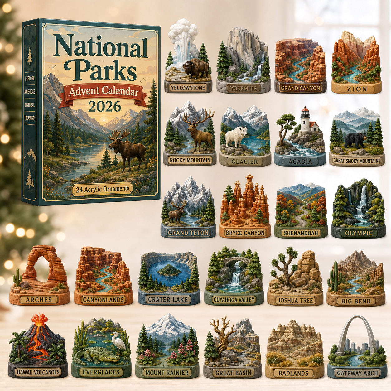 ational Parks Advent Calendar 2026 - 24-Day Festive Countdown, Acrylic Charms Blind Box - Gift For Family & Friends