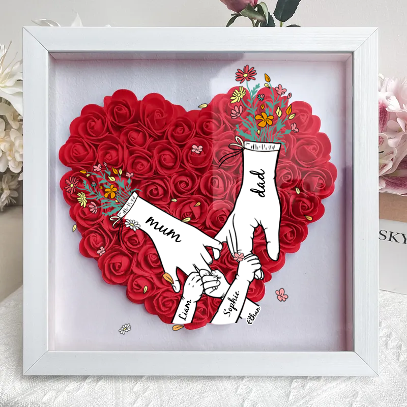Custom Mother's Day Personalized Flower Shadow Box, Family hand holding Gift | Gift for mom,grandma