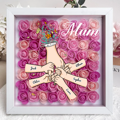 Personalized Flower Shadow Box mum and I hand holding- Mother's Day Gift