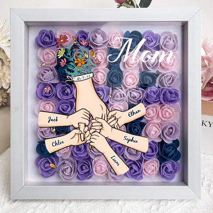 Personalized Flower Shadow Box mum and I hand holding- Mother's Day Gift