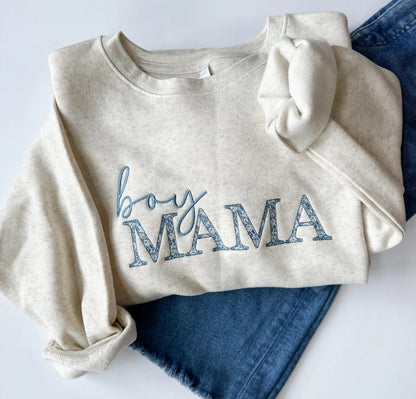 Girl Mama Embroidered Sweatshirt with Floral Pattern Mama Sweatshirt Embroidered for Girl Mom Sweatshirt with Chinoiserie Pattern