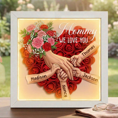 "Carnation"-Personalized Mom Holding Hands Memorial Shadow Box-Mother's Day Remembrance Frame, In Loving Memory Gift