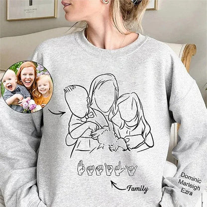 Custom Photo Outline Embroidered Sweatshirt with Sign Language | Mother's Day Gift