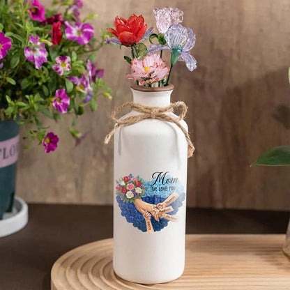 Personalized "Tulips, White Roses, and Carnations" Vase-Personalized Mom Holding Hands|Best Mother's Day Gift– Timeless Gift for Every Home