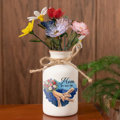 Personalized "Tulips, White Roses, and Carnations" Vase-Personalized Mom Holding Hands|Best Mother's Day Gift– Timeless Gift for Every Home