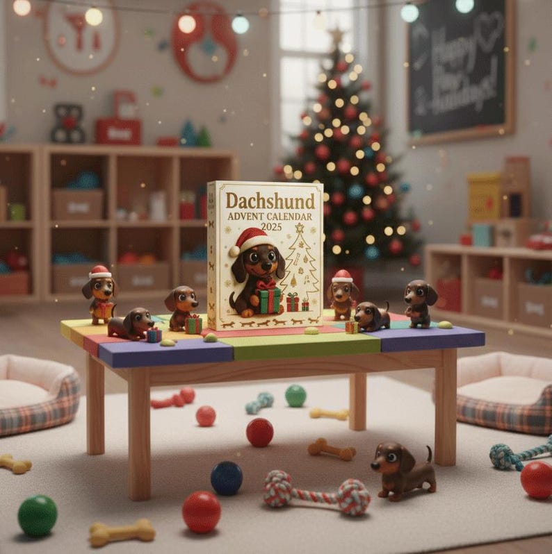 Dachshund Advent Calendar – 24-Day Christmas Countdown with Cute Sausage Dog Figures – Holiday Gift for Dog Lovers & Kids