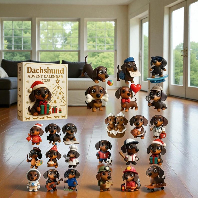 Dachshund Advent Calendar – 24-Day Christmas Countdown with Cute Sausage Dog Figures – Holiday Gift for Dog Lovers & Kids