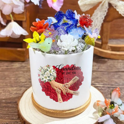 Personalized White Lily & White Rose Plant Pot-Personalized Mom Holding Hands|Best Mother's Day Gift– Timeless Gift for Every Home