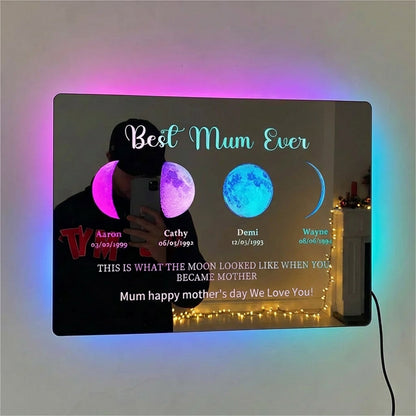 Custom Led Mirror Light Frame With Text And Date-Mum's Universe