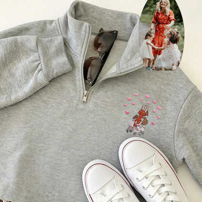 Custom Embroidered Portrait Quarter Zip Sweatshirt from Photo | Mother's Day Gift