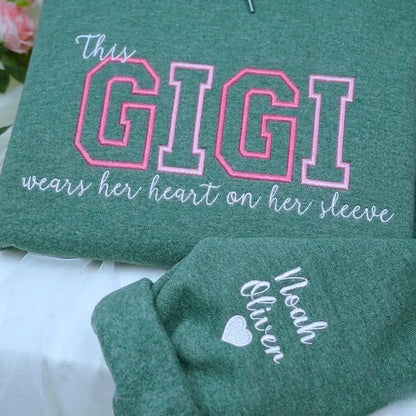 Custom Embroidered This Gigi Wears Her Heart on Her Sleeve Sweatshirt | Mother's Day Gifts