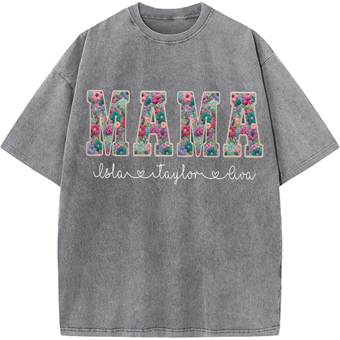 Personalized Floral "MAMA"  Vintage Washed Sweatshirt – Custom Kids Names Gift for Mom