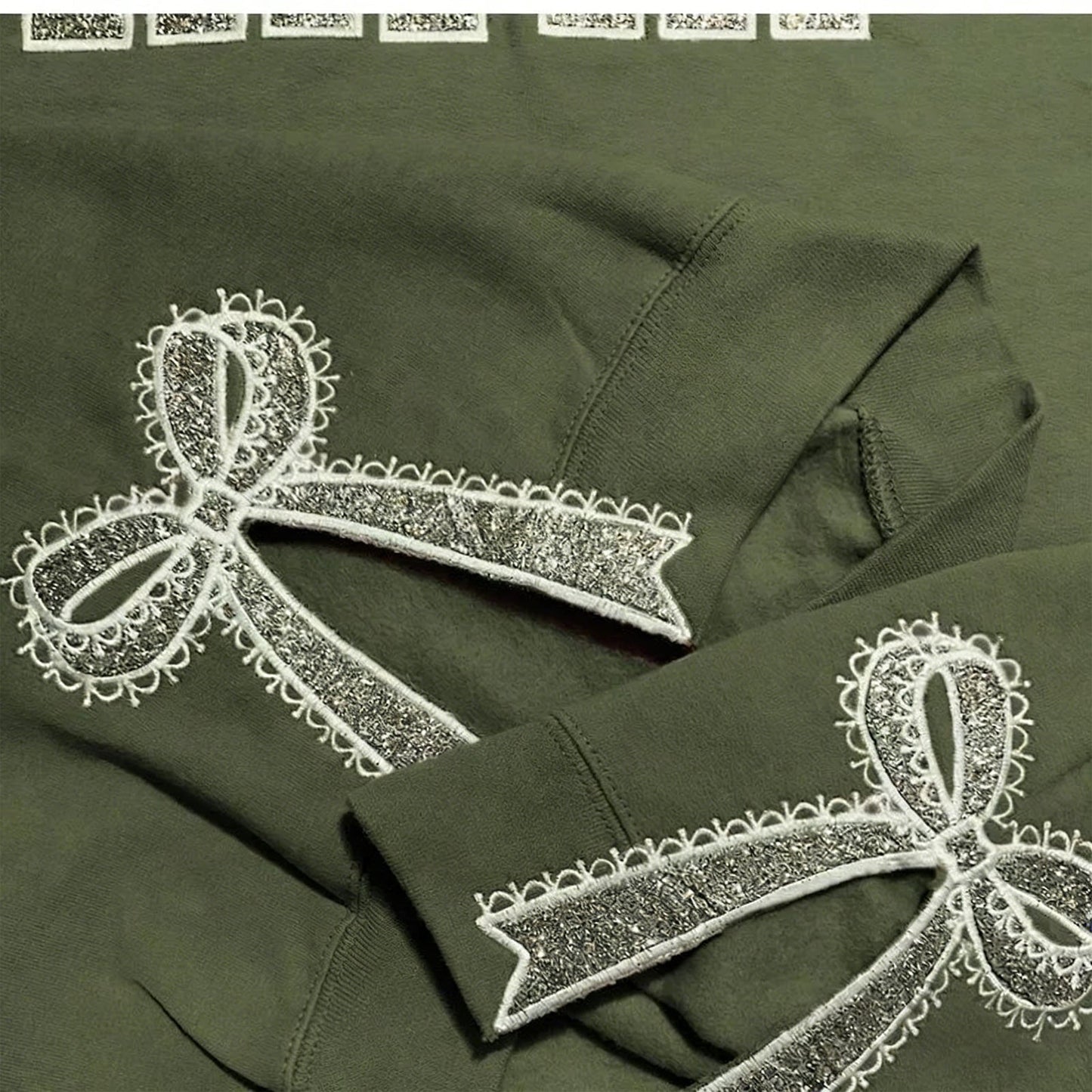 Custom Glitter Embroidered Lace Side Bow Mama Sweatshirt | Mother's Day Gifts