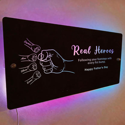 Personalized Dad & Kids Fist Bump Mirror Light – Custom Father’s Day Gift