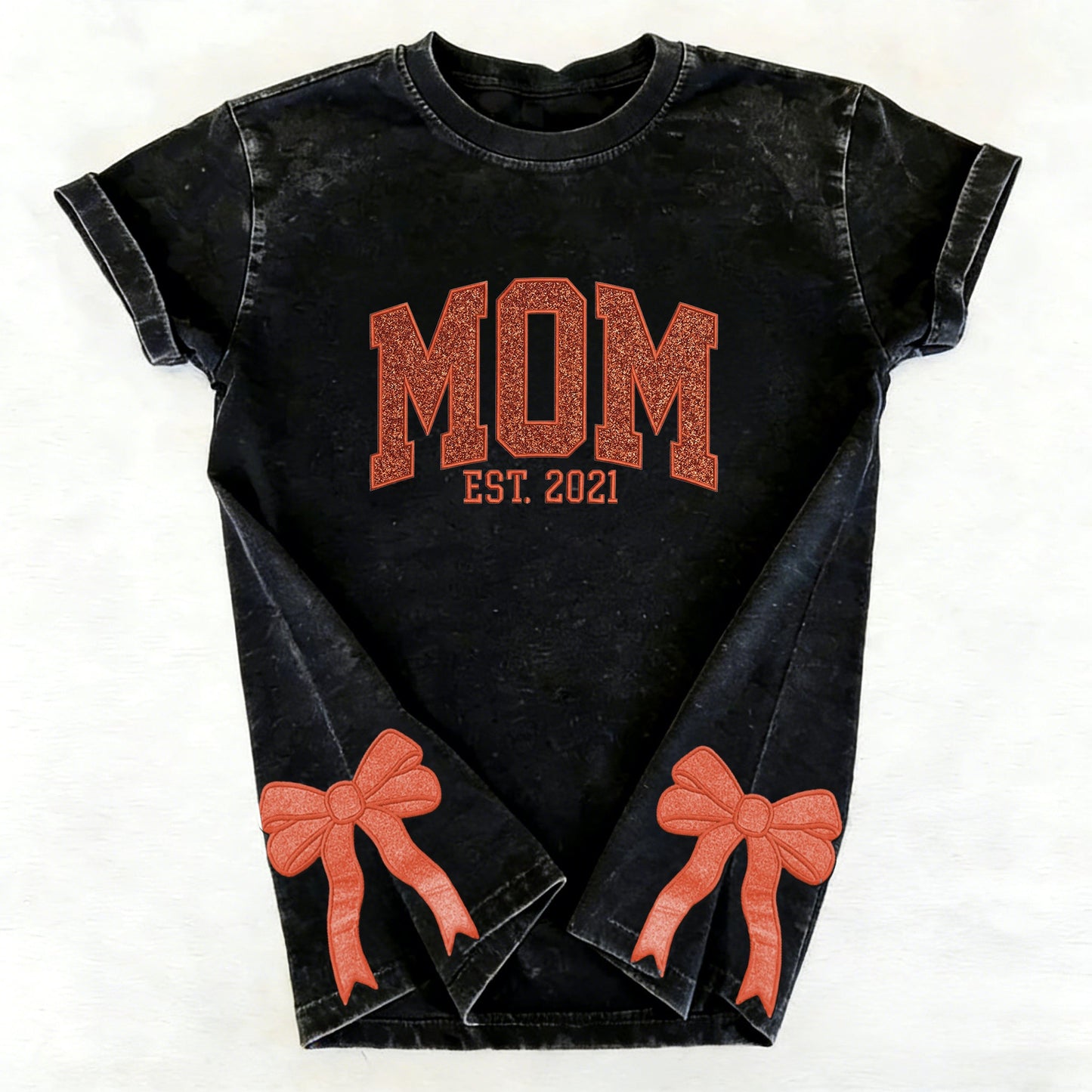 Custom Trendy and Cute Mama Embroidered Glitter Side Bow Washed Sweatshirt | Mother's Day Gift
