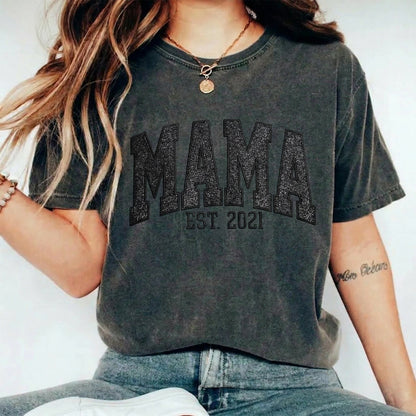 Custom Embroidered Applique Glitter Mama Washed Sweatshirt - Gift for Mom