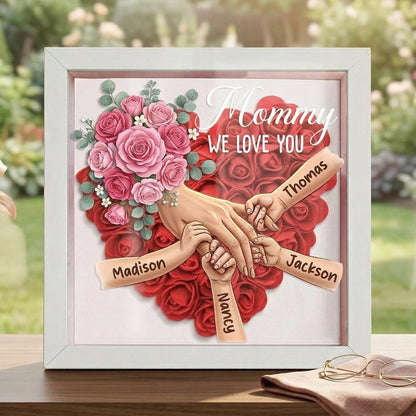 "Roses"-Personalized Mom Holding Hands  Shadow Box-Mother's Day Remembrance Frame, In Loving Memory Gift