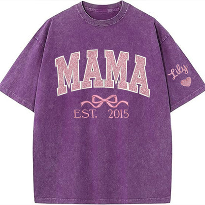 Mom glitter embroidered Washed T-shirt&sweatshirt mother day/personalized year.