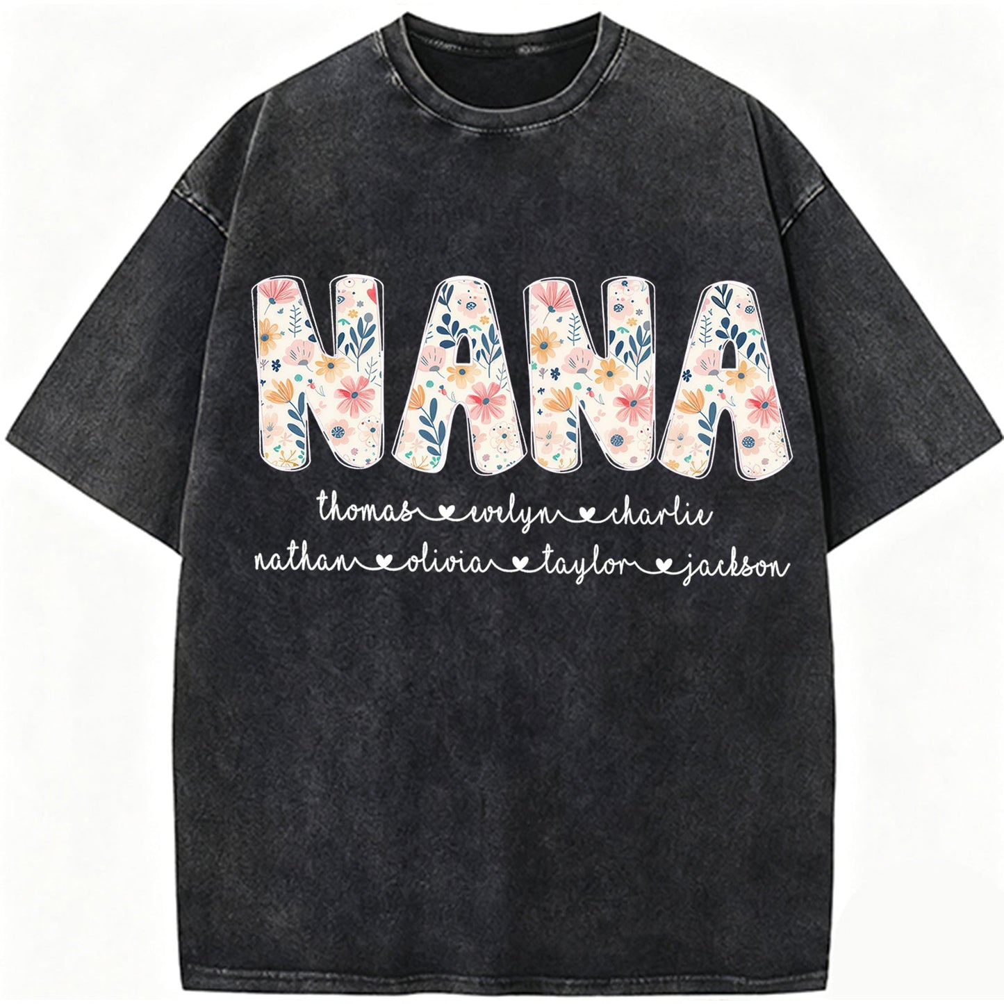 Personalized Nana Vintage Washed Sweatshirt with Grandkids' Names - Floral Grandma Gift