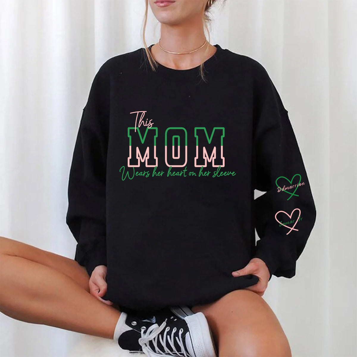Wear Your Heart on Your Sleeve – Personalized Split Mama Sweatshirt with Kids’ Names | for Mom Mother's Day Gift