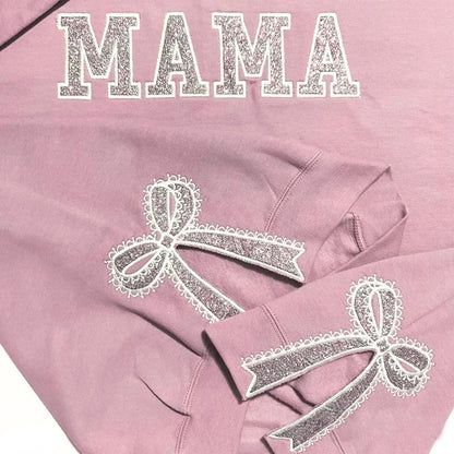 Custom Glitter Embroidered Lace Side Bow Mama Sweatshirt | Mother's Day Gifts