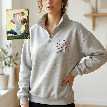 Custom Embroidered Portrait Quarter Zip Sweatshirt from Photo | Mother's Day Gift