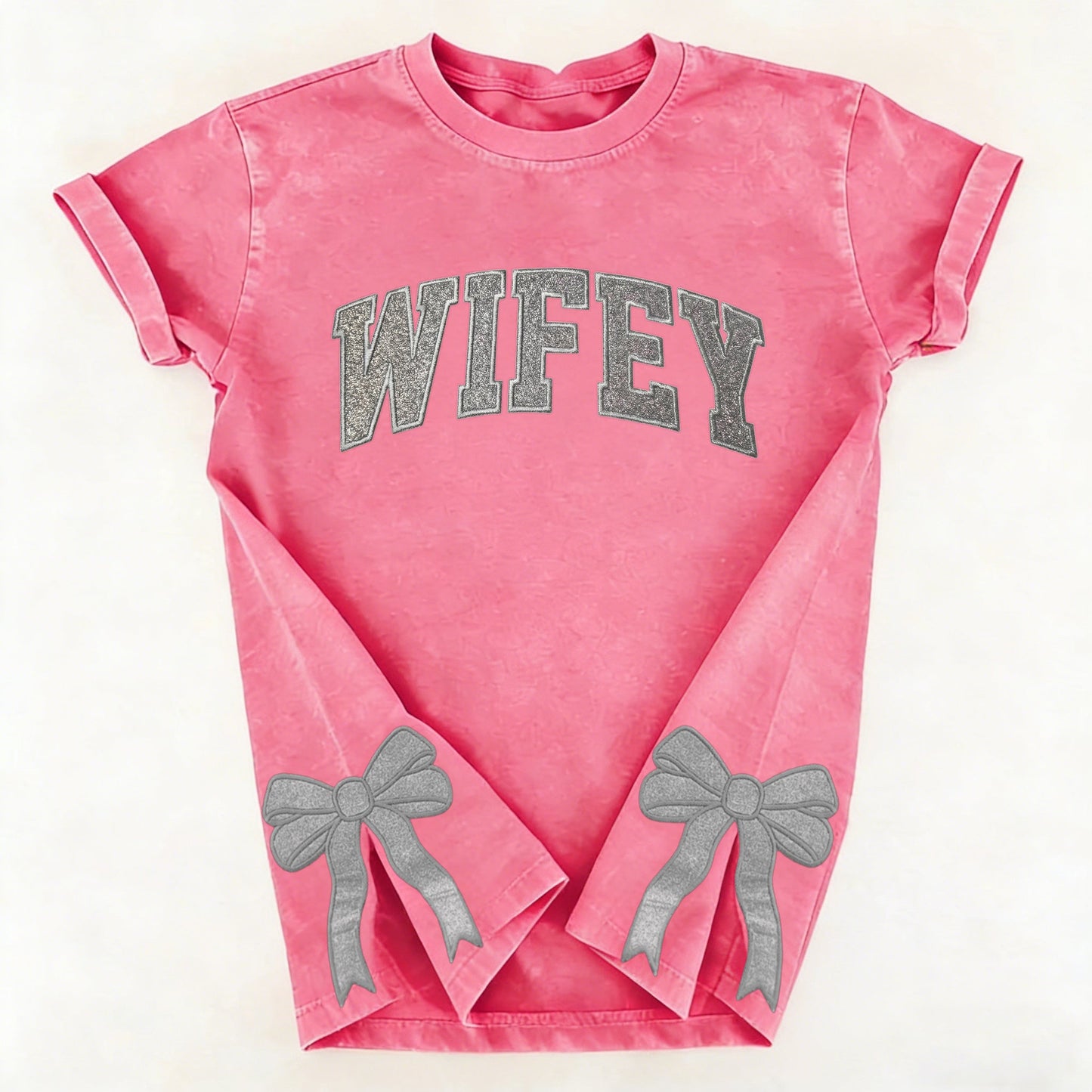 Custom Trendy and Cute Mama Embroidered Glitter Side Bow Washed Sweatshirt | Mother's Day Gift