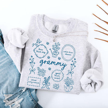 Custom Floral Grandma Heat Transfer Print Sweatshirt | Mother's Day Gift