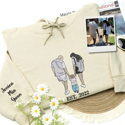 Custom Embroidered Photo Portrait T-shirt Hoodie For Mom - Unique Mother's Day Gift