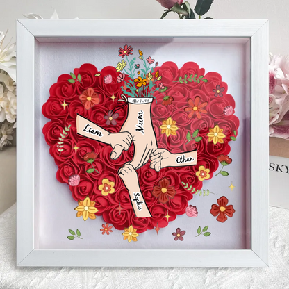 Personalized Flower Shadow Box, hand holding with many flowers- Mother's Day Gift