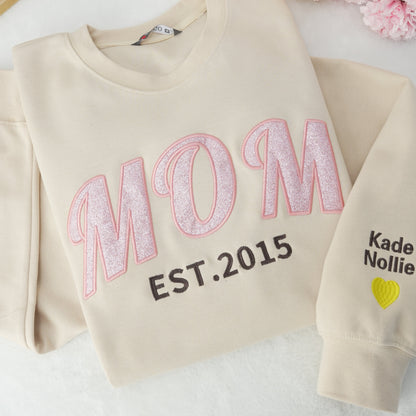 Custom Embroidered Applique Glitter MUM Sweatshirt | Gift for MAMA