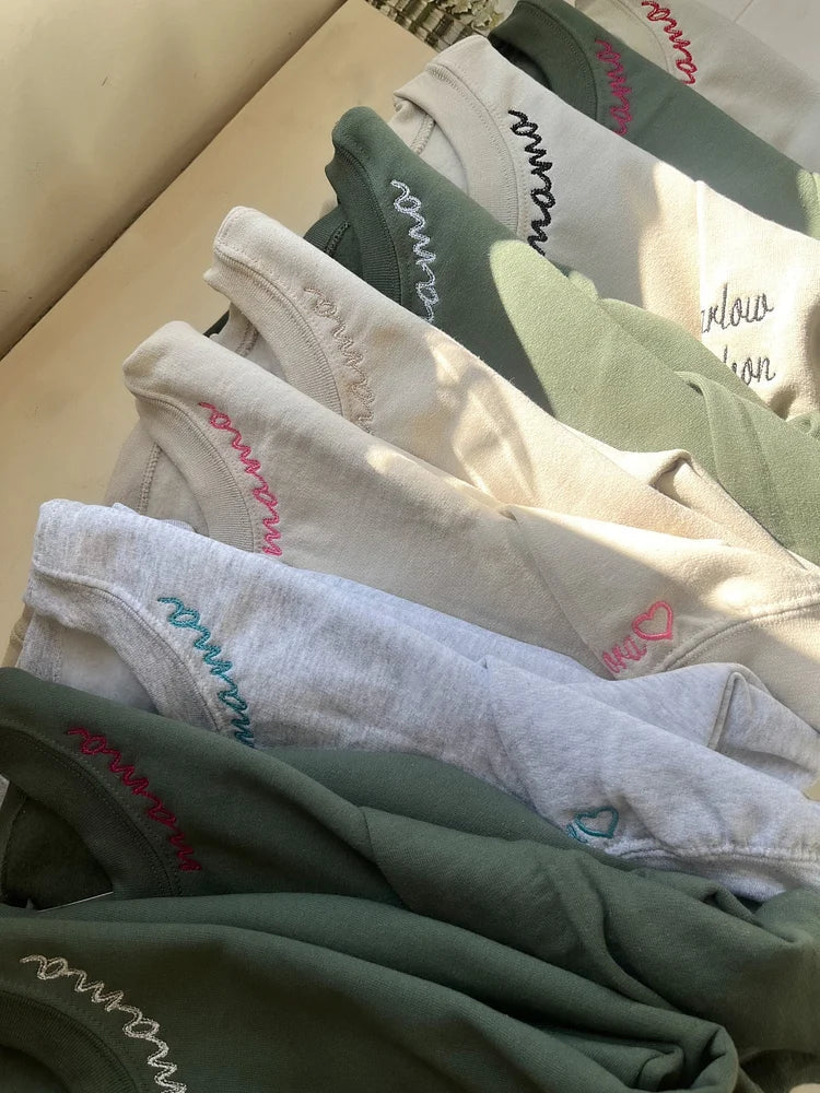 Custom Embroidered Mom Sweatshirt with name on Sleeve | Mother's Day Gift