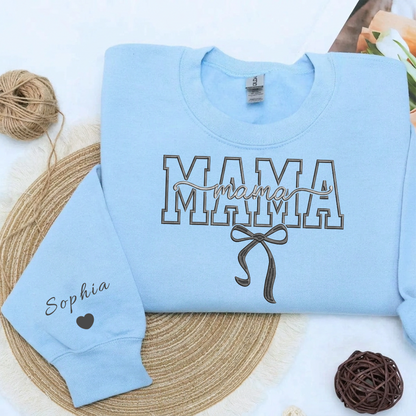 Custom "MAMA" Embroidered Sweatshirt with Ribbon Bow | Mother's Day Gifts