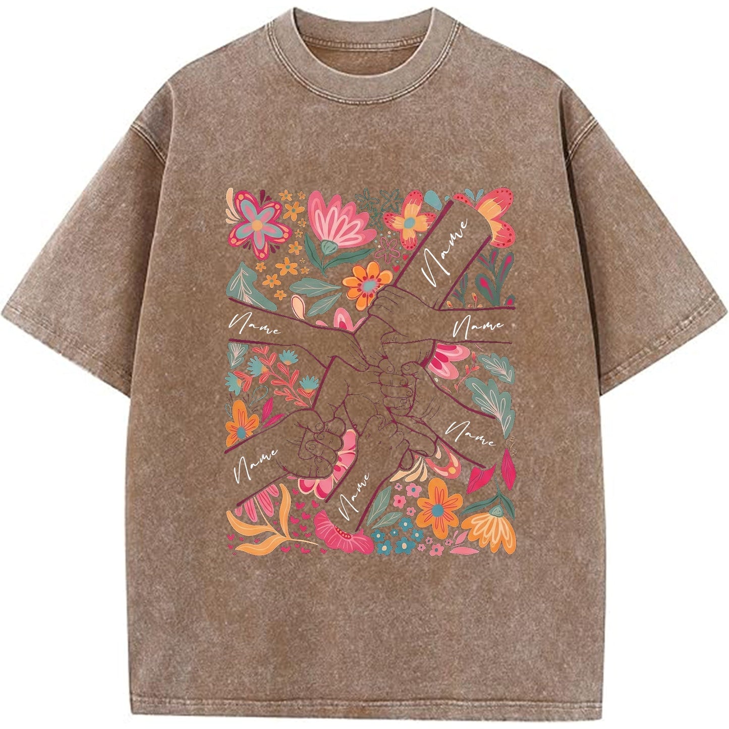 Custom Mom Kids Washed T-shirt – Pinky Promise Floral Design | Personalized Family Love Tee for Mom