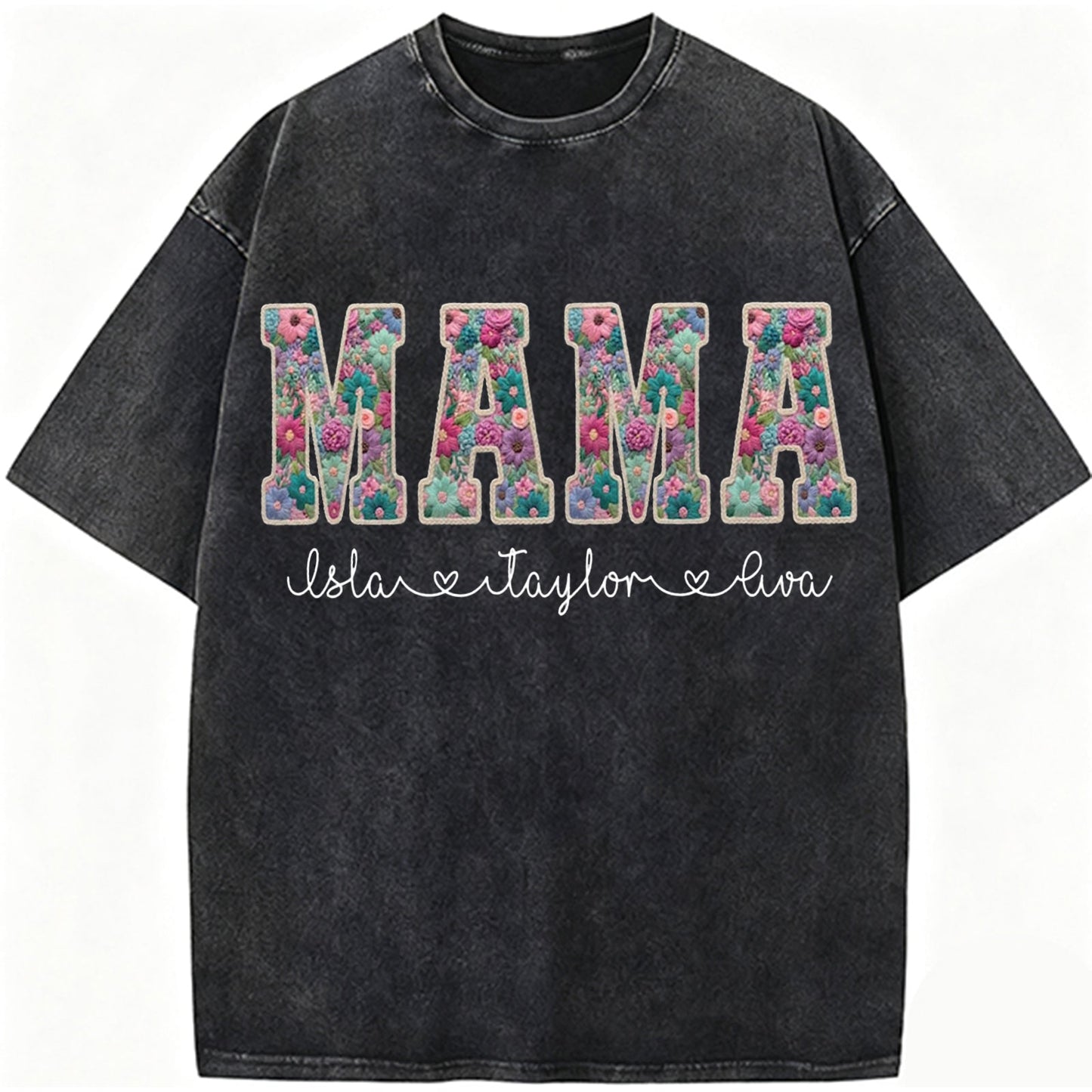 Personalized Floral "MAMA"  Vintage Washed Sweatshirt – Custom Kids Names Gift for Mom