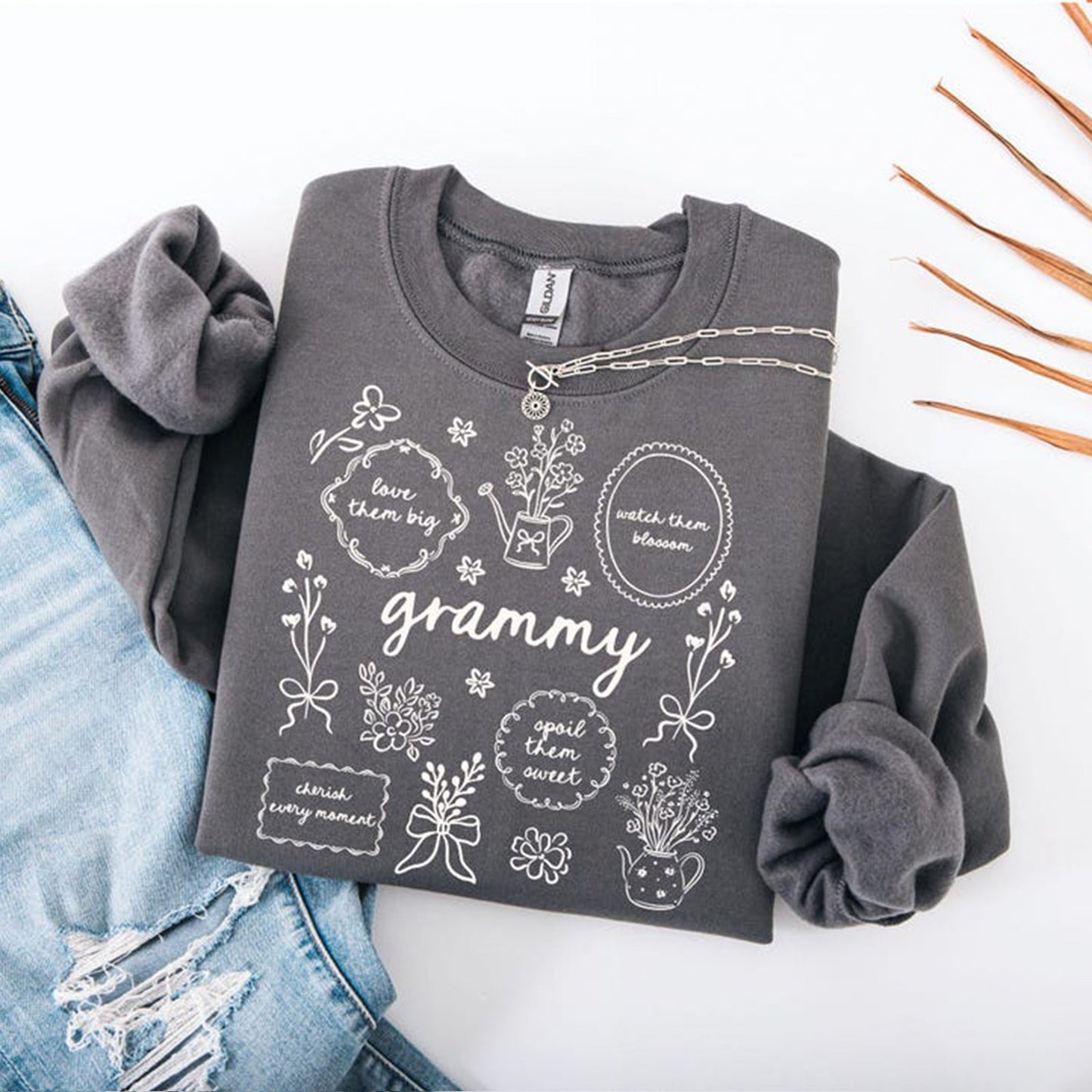 Custom Floral Grandma Heat Transfer Print Sweatshirt | Mother's Day Gift