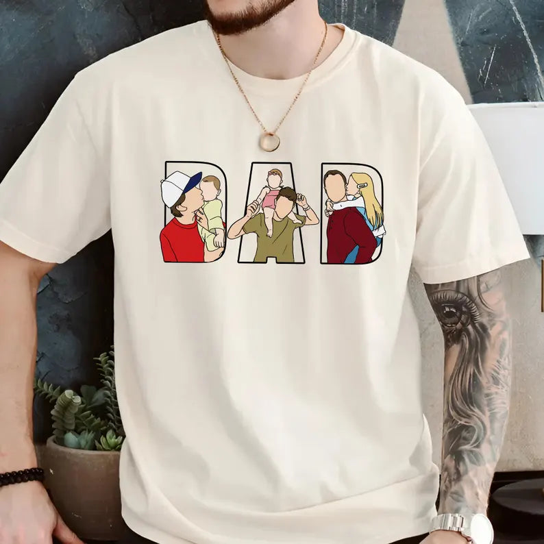 Personalized Dad Shirt, Personalized Portrait Gift for Dad, Dad Portrait Line Art Shirt, Fathers Day Gifts From Wife, Father's Day T-Shirt