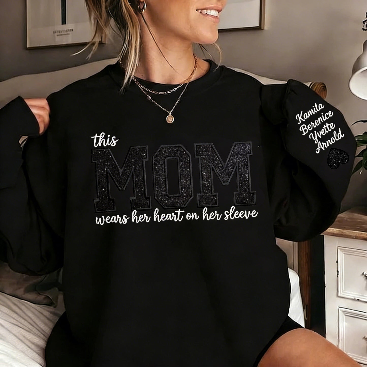 Custom Mama Sequin Embroidered Sweatshirt with Kids' Names | Mother's Day Gift