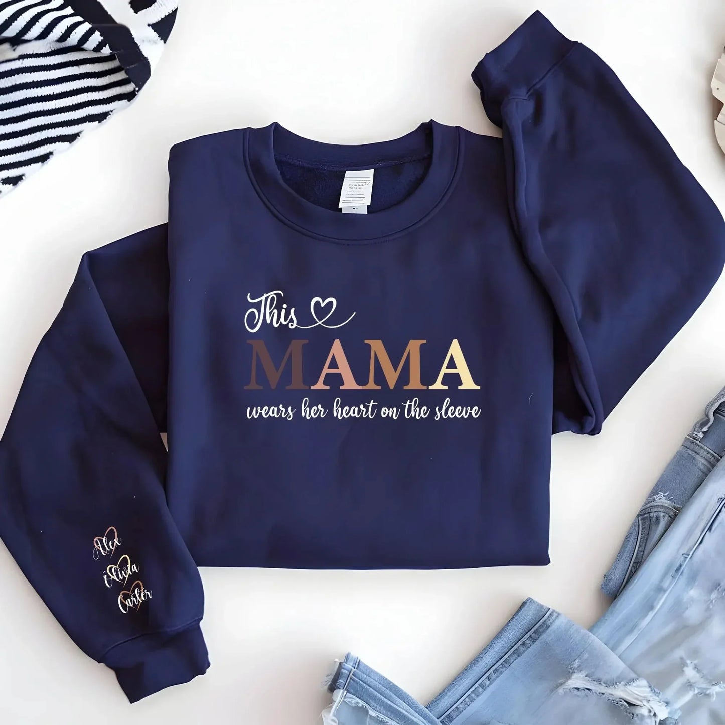 Wear Your Heart on Your Sleeve - Custom Sweatshirt with Names On Sleeve - Mother's Day Gift
