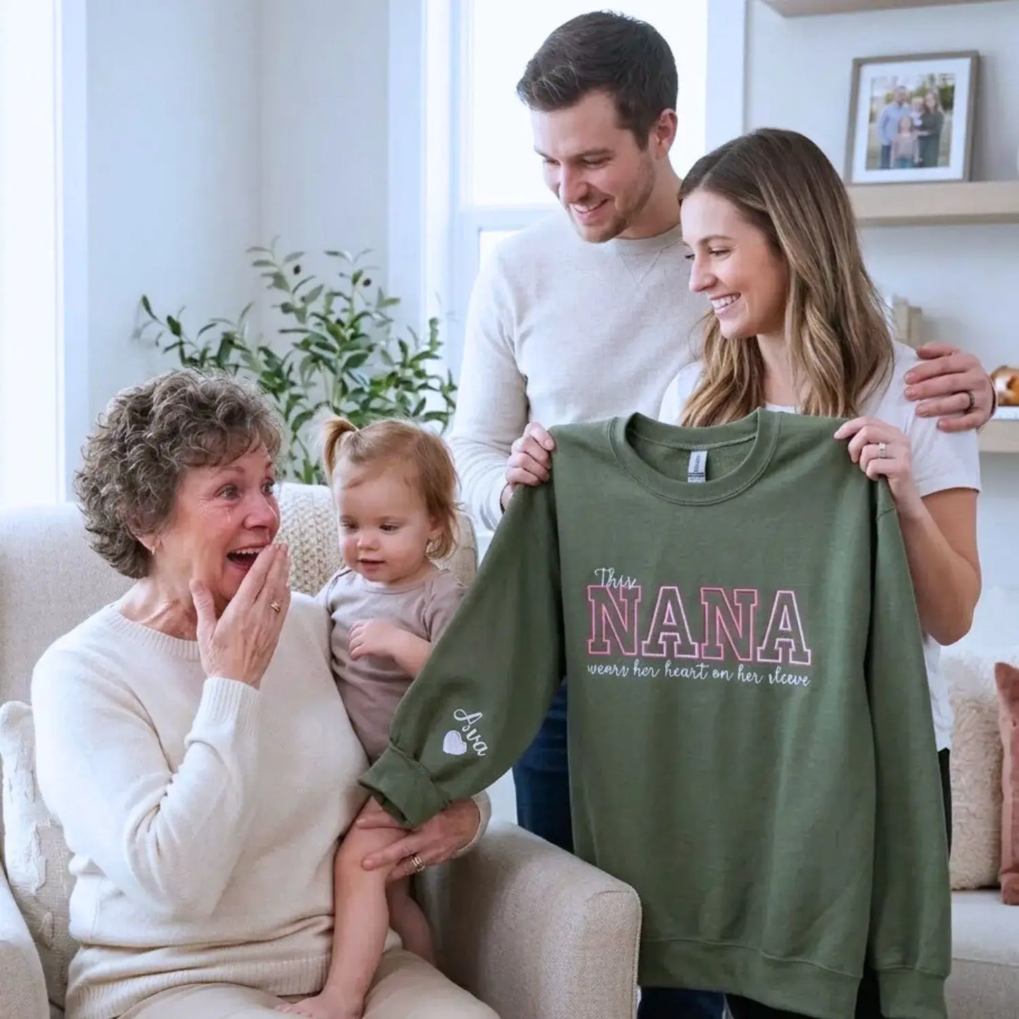 Custom Embroidered This Nana Wears Her Heart on Her Sleeve Sweatshirt | Mother's Day Gifts