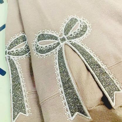 Custom Glitter Embroidered Lace Side Bow Mama Sweatshirt | Mother's Day Gifts