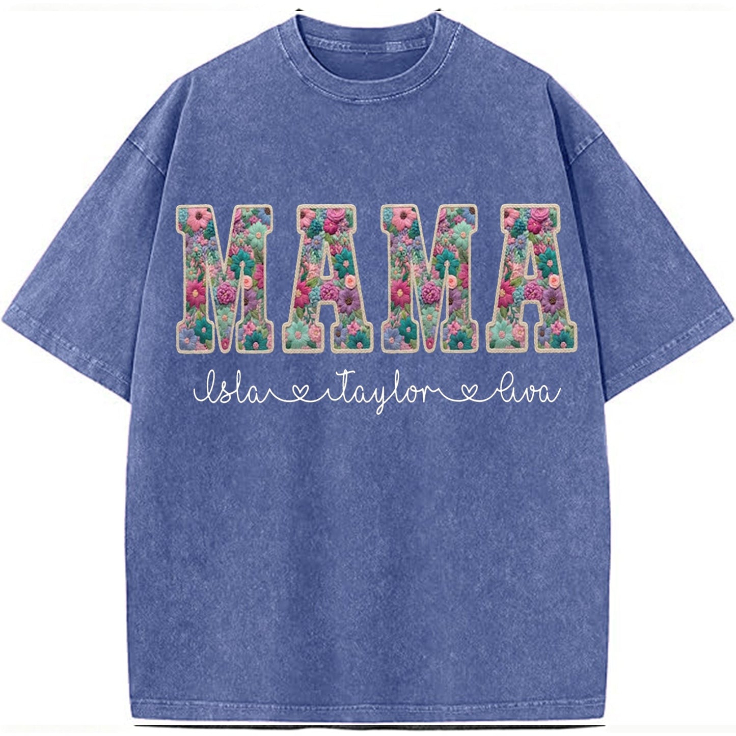 Personalized Floral "MAMA"  Vintage Washed Sweatshirt – Custom Kids Names Gift for Mom