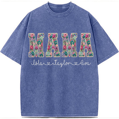 Personalized Floral "MAMA"  Vintage Washed Sweatshirt – Custom Kids Names Gift for Mom