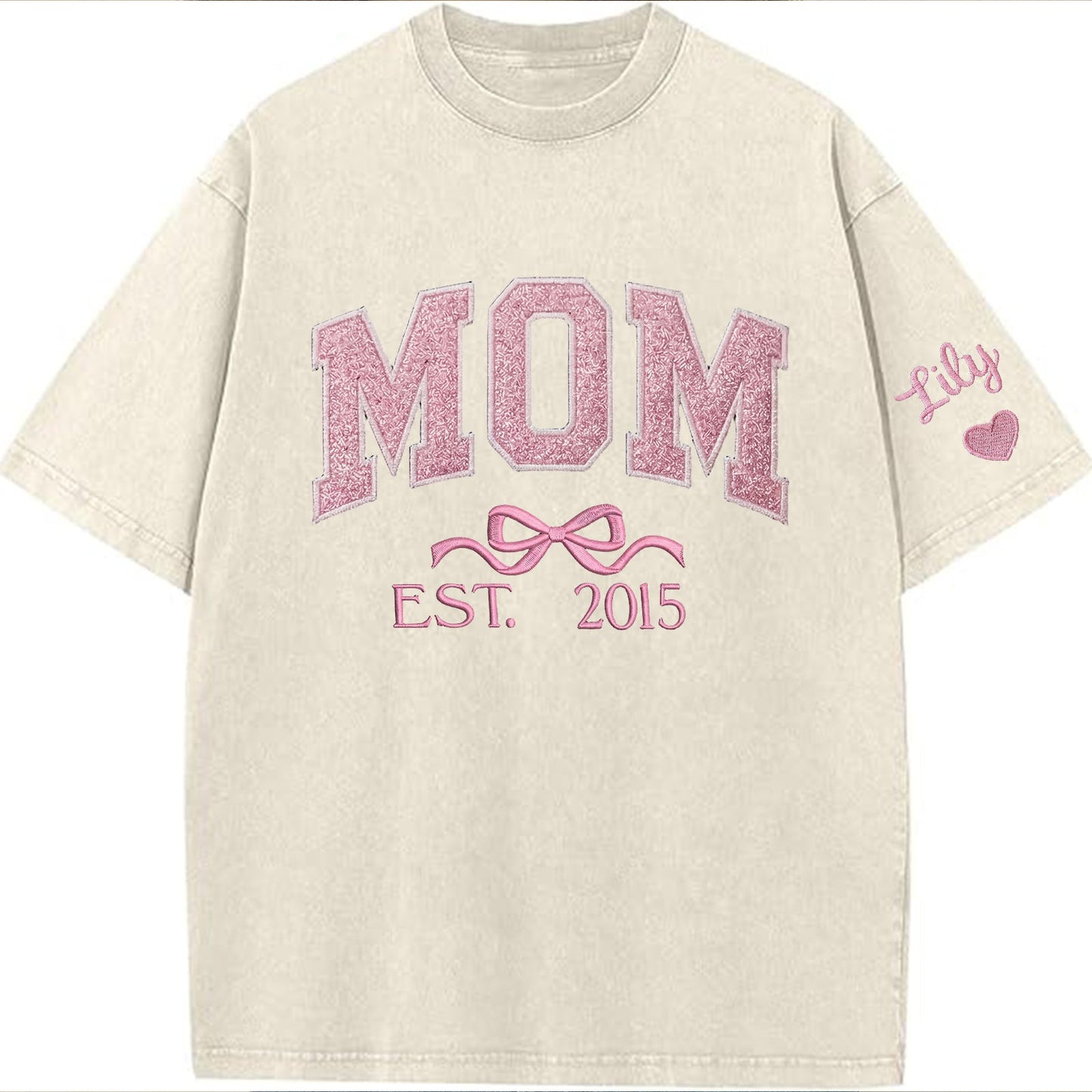 Mom glitter embroidered Washed T-shirt&sweatshirt mother day/personalized year.